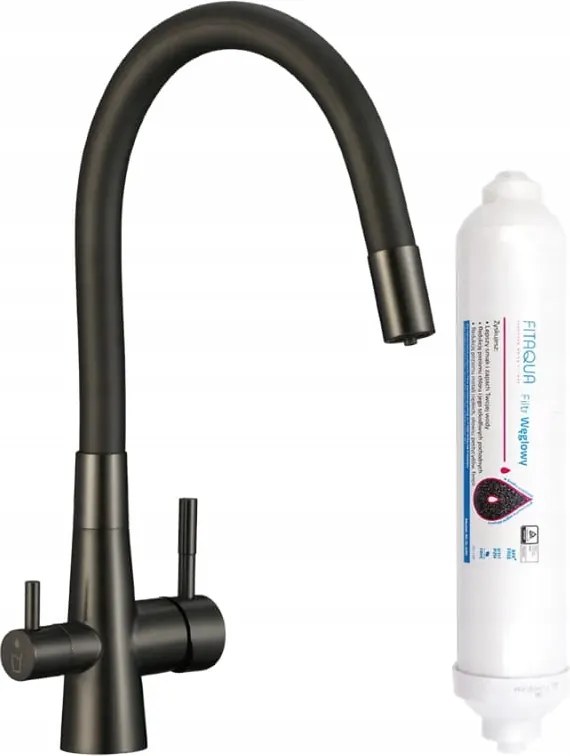 Álló grafit konyhai csaptelep flexibilis kifolyócsővel és szűrőrendszerrel