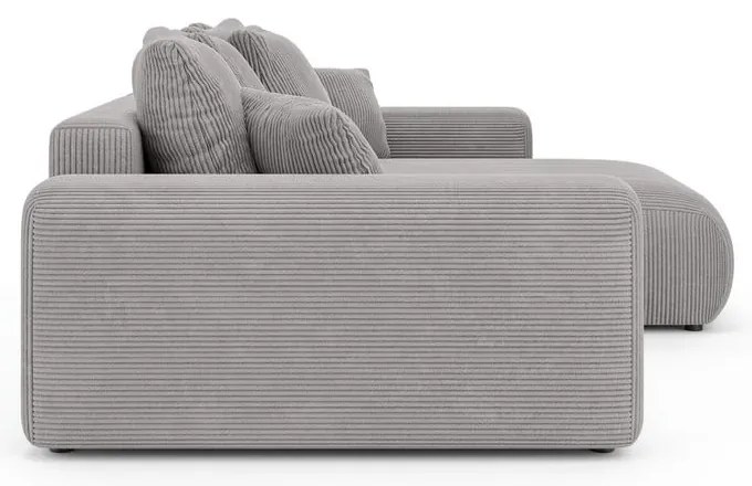 Világosszürke kordbársony kinyitható tárolóhelyes sarokkanapé (variálható sarok) Luma – Ropez