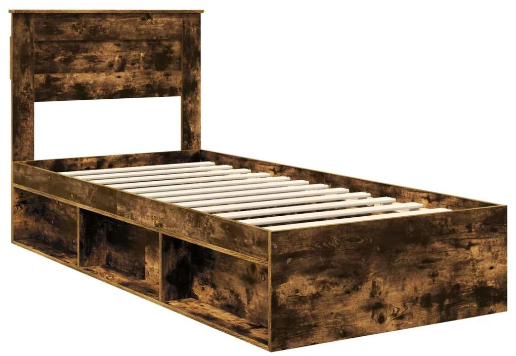 vidaXL Ágykeret matracmal Füstölt tölgy 90 x 190 cm Tömör fenyőfa