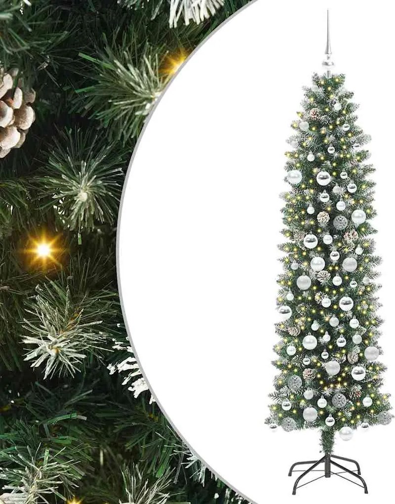 vidaXL Mű Karcsú Karácsonyi Fa 300 LED-del Zöld és Fehér 180 cm