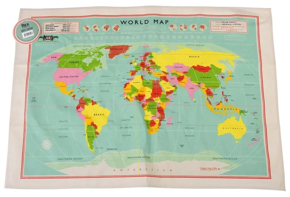 World Map pamut konyharuha, 50 x 70 cm - Rex London