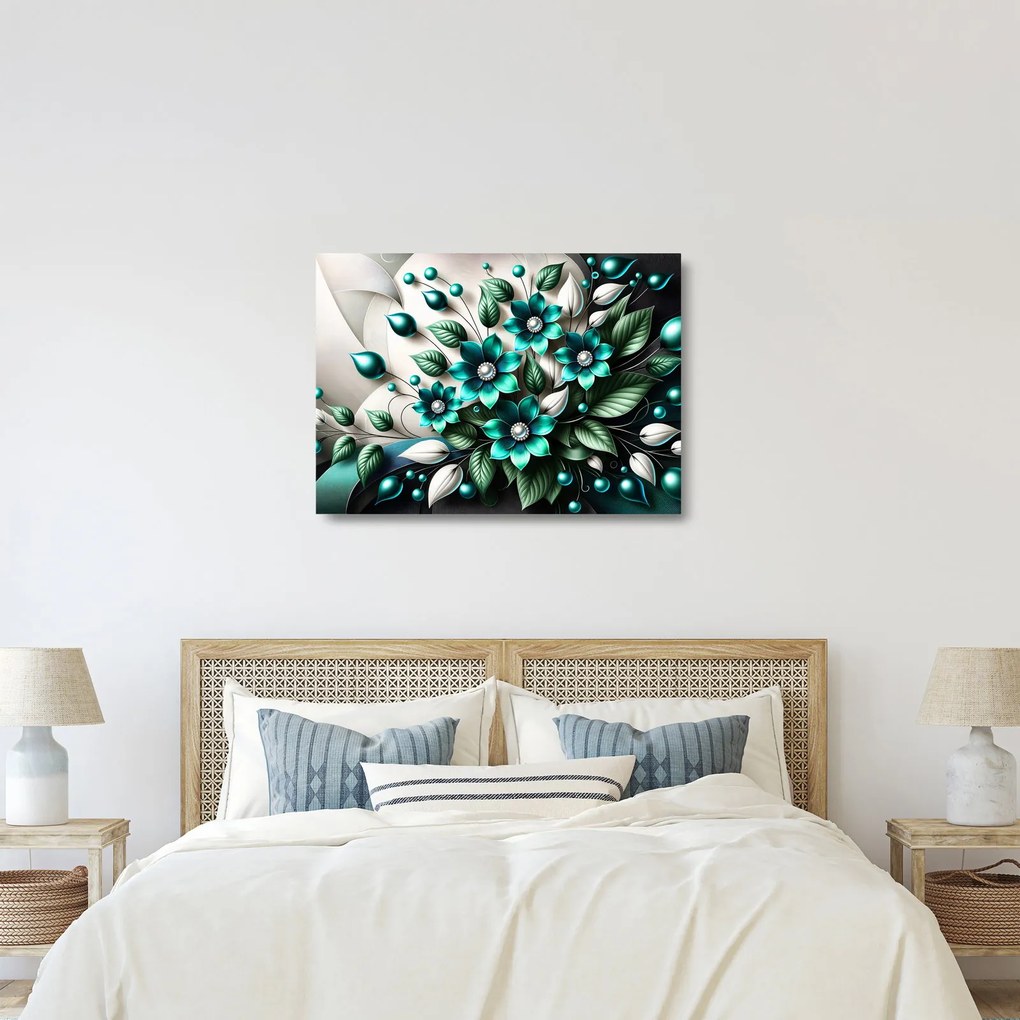Üveg kép - 3D türkiz virágok (70x50 cm)
