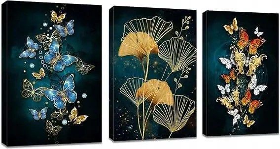 Falikép nappaliba 3 részes 60x40cm levél és pillangó motívum