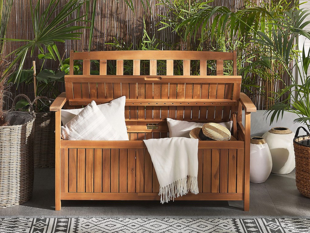 Akácfa kerti pad tárolóval 120 cm SOVANA Beliani