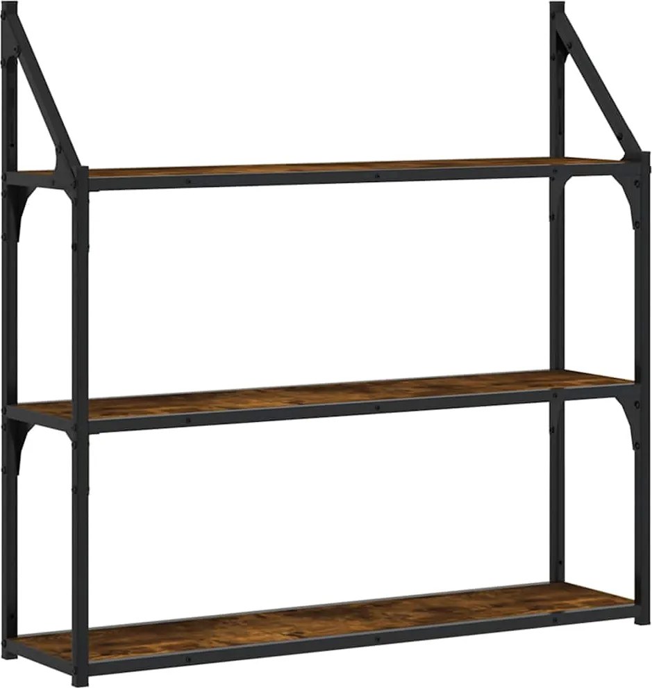 vidaXL 3 szintes füstös sonoma színű szerelt fa fali polc 80x21x78,5cm