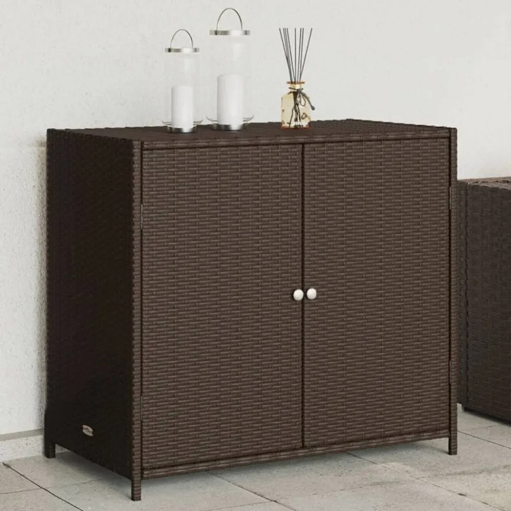 barna polyrattan kerti tárolószekrény 83x45x76 cm