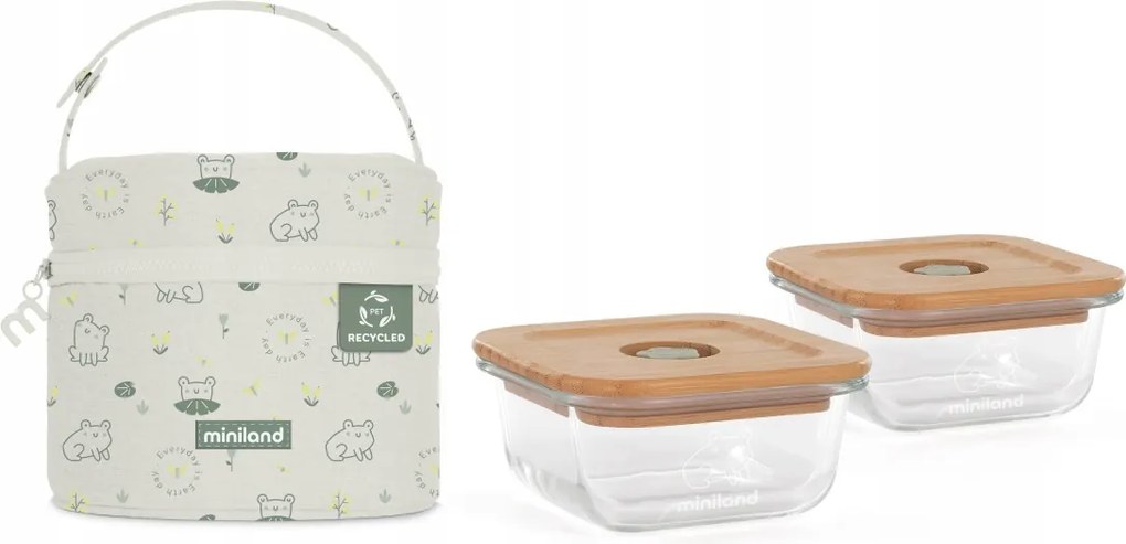 Miniland ECO-friendly szögletes üvegtartály 2x210 ml táskával