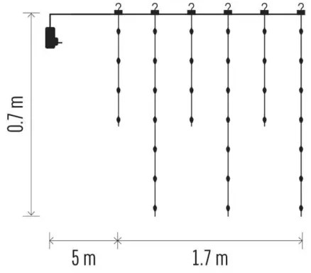 LED kültéri karácsonyi fényfüzér 54 LED, 8 funkció, 6,7x0,7m, IP44, meleg fehér