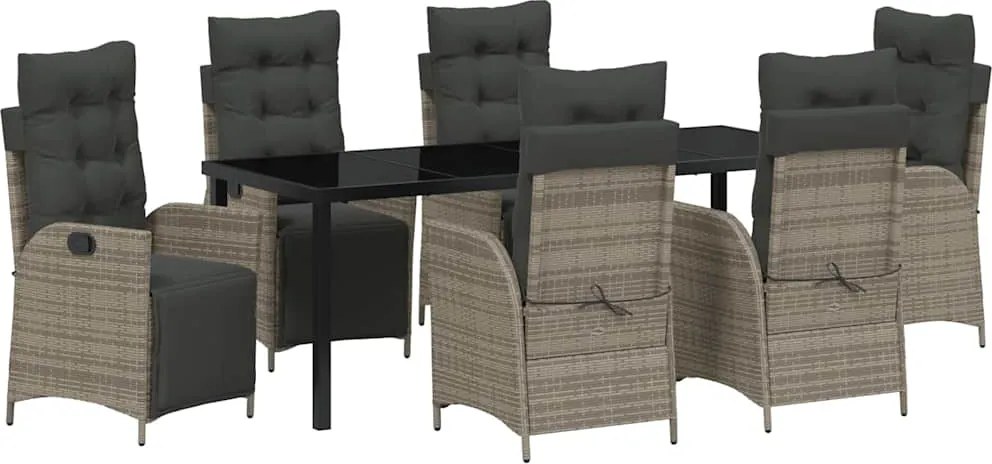 vidaXL Kert étkező szett párnával 7 pcs Szürke polirattan