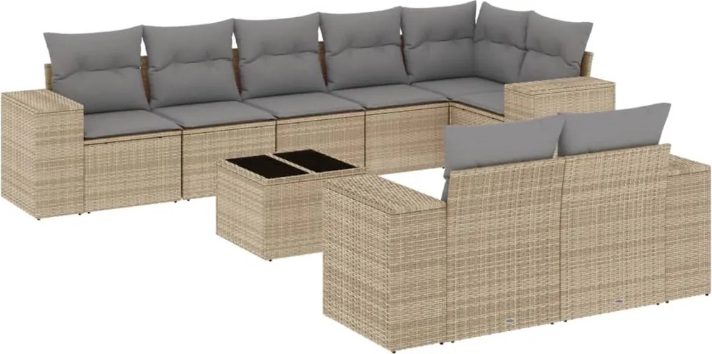 vidaXL 9 részes bézs polyrattan kerti ülőgarnitúra párnákkal