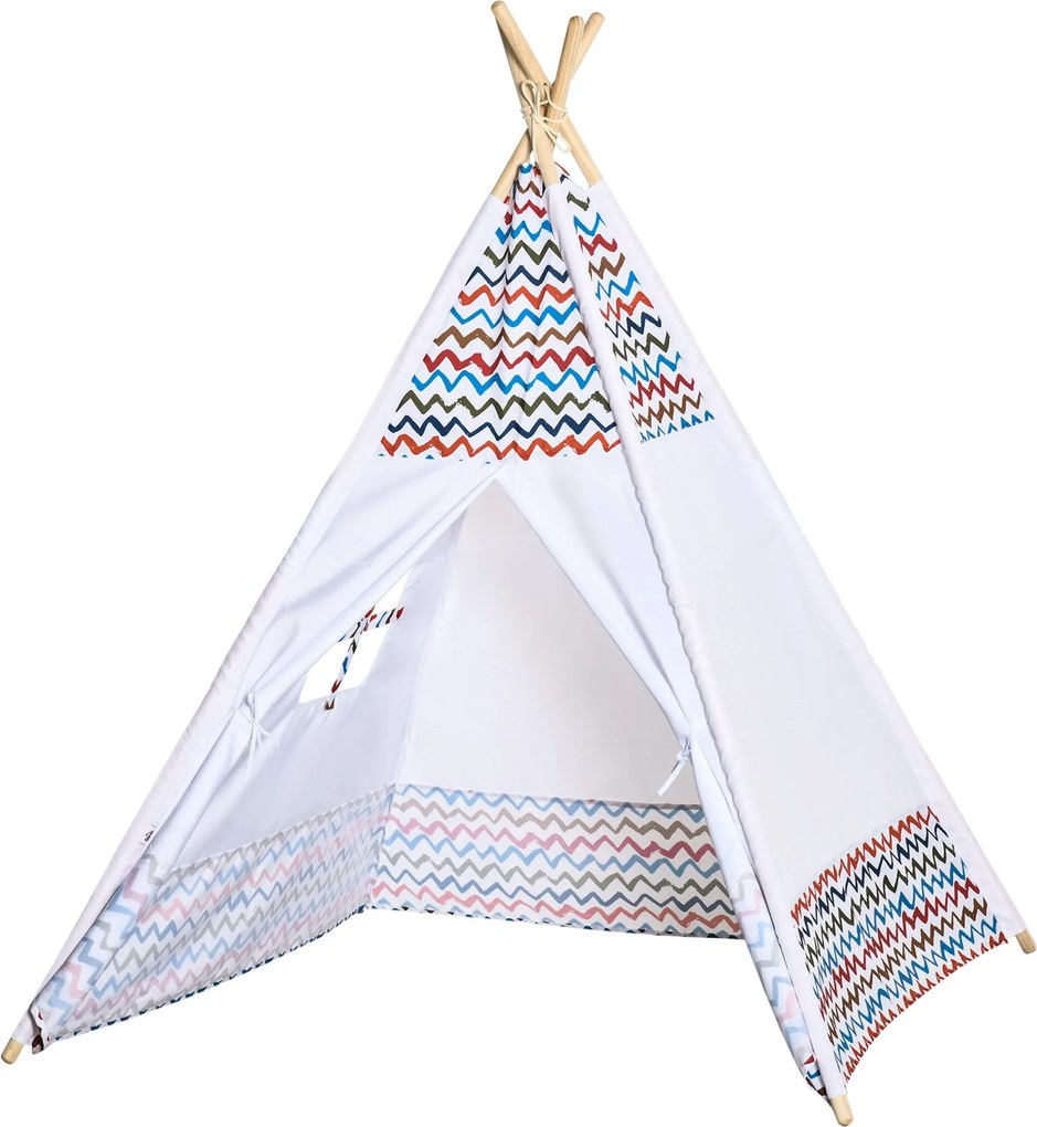HOMCOM Gyermek Teepee Sátor +3 Éveseknek, Hordozható Fa Gyerek Tipi Ablakkal, Beltéri és Kültéri Használatra 120x120x155 cm Fehér | Aosom