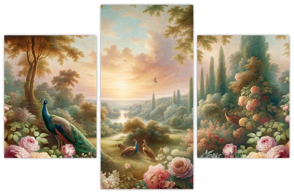 Kép - Pávák a kertben (90x60 cm)