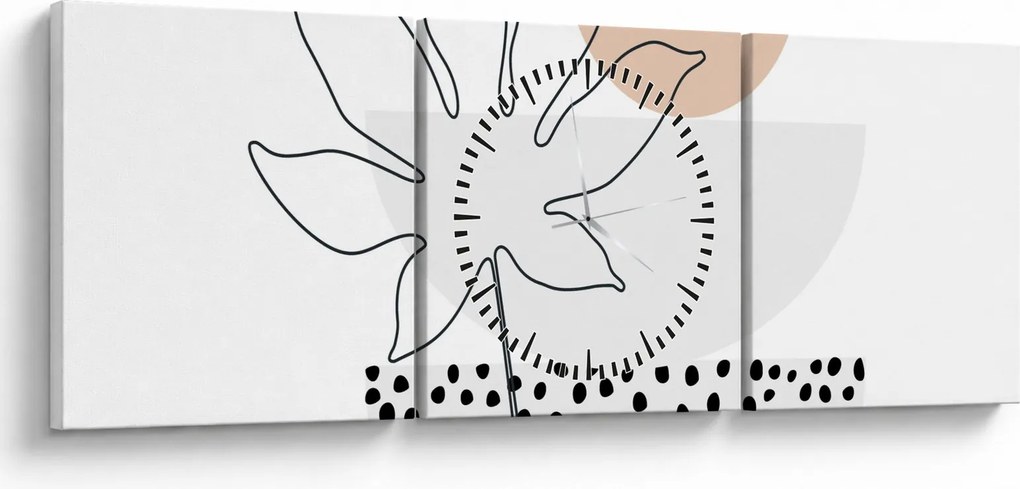 Kép - Vonal művészet virágok N⁰3 (órával) (90x30 cm)
