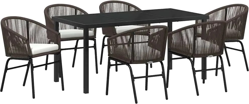 vidaXL Kert étkező szett 7 pcs Barna Porszórt acél