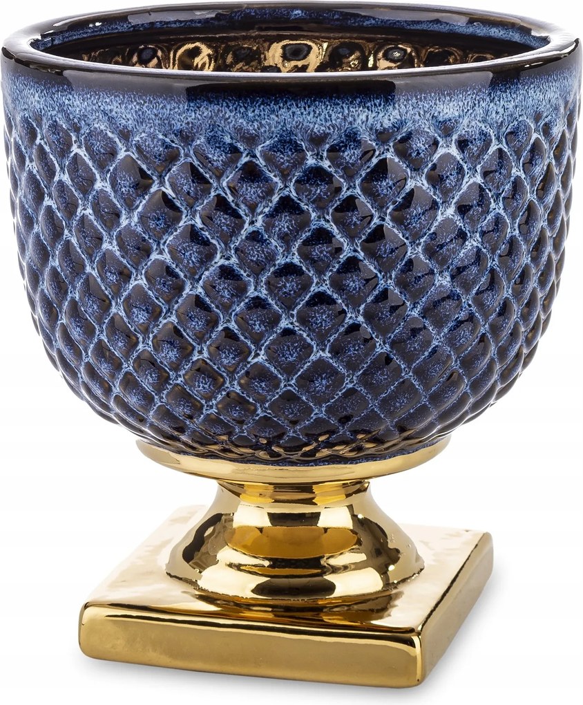 Virágtartó fedél Váza Kerámia sötétkék csésze arany csillogó dekoráció