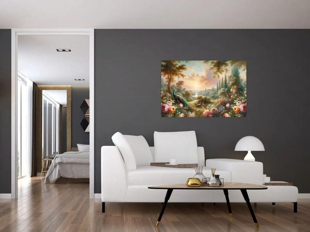 Kép - Pávák a kertben (90x60 cm)