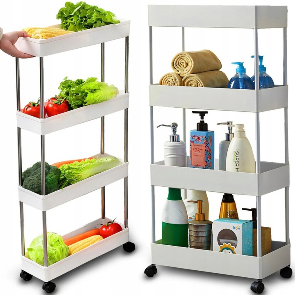 Konyhai Fürdőszoba Polc 4 Szintes Polcos Gurulós Szekrény Akasztókkal