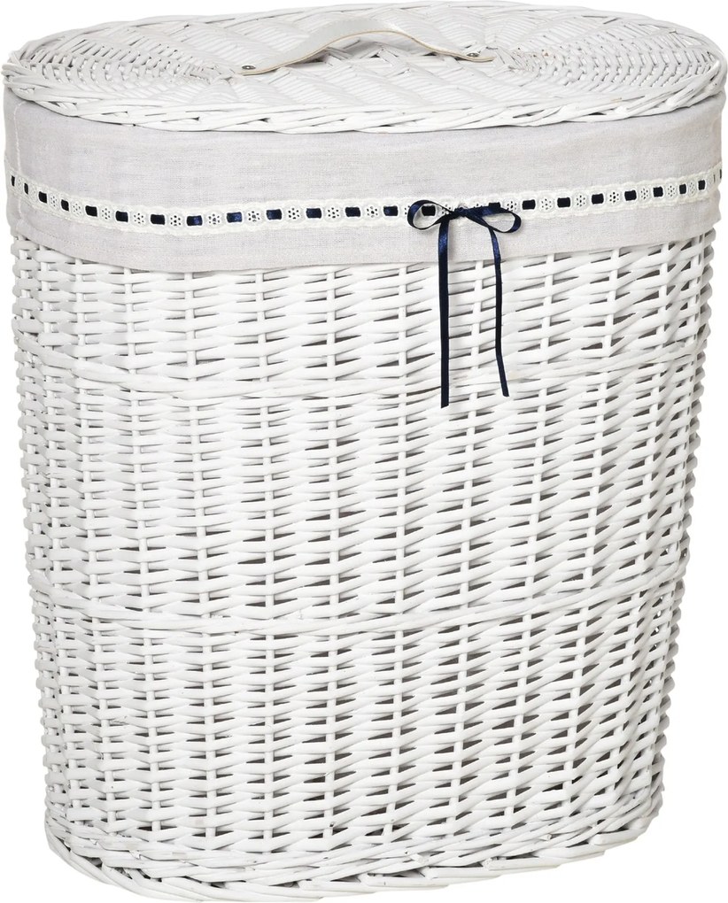 HOMCOM Rattan Mosókosár Fedéllel, Mosásra Használható Belső Táska, 15kg Szennyes Ruhát Tart | Aosom