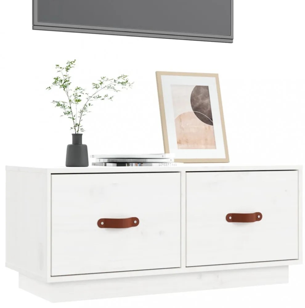 fehér tömör fenyőfa TV-szekrény 80 x 34 x 35 cm
