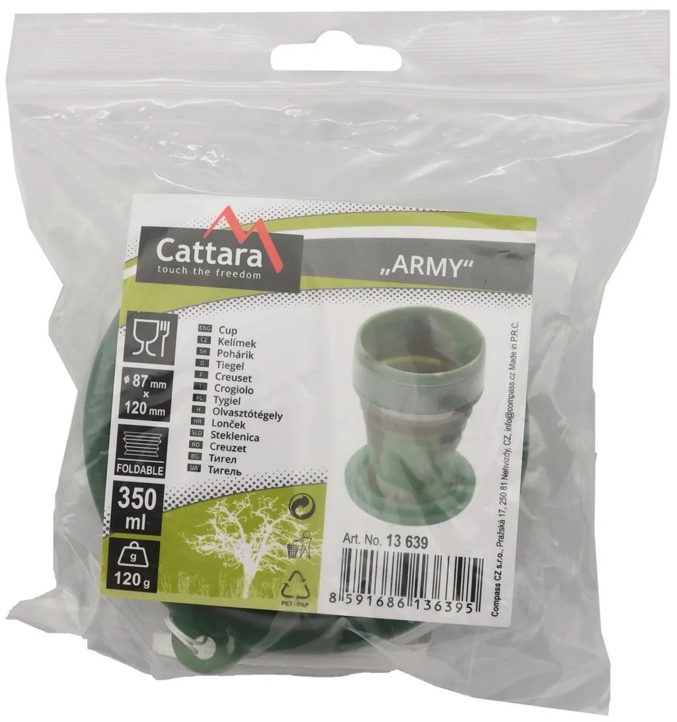 Cattara Army szilikon összecsukható pohár, 350 ml