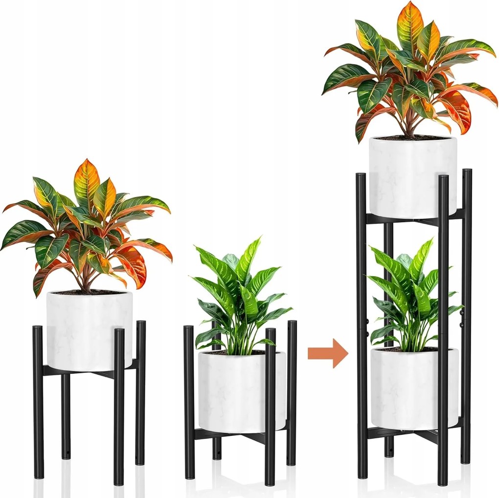 Perimvo 2 darabos állítható fém virágállvány szett, 20-30 cm max. 75 cm