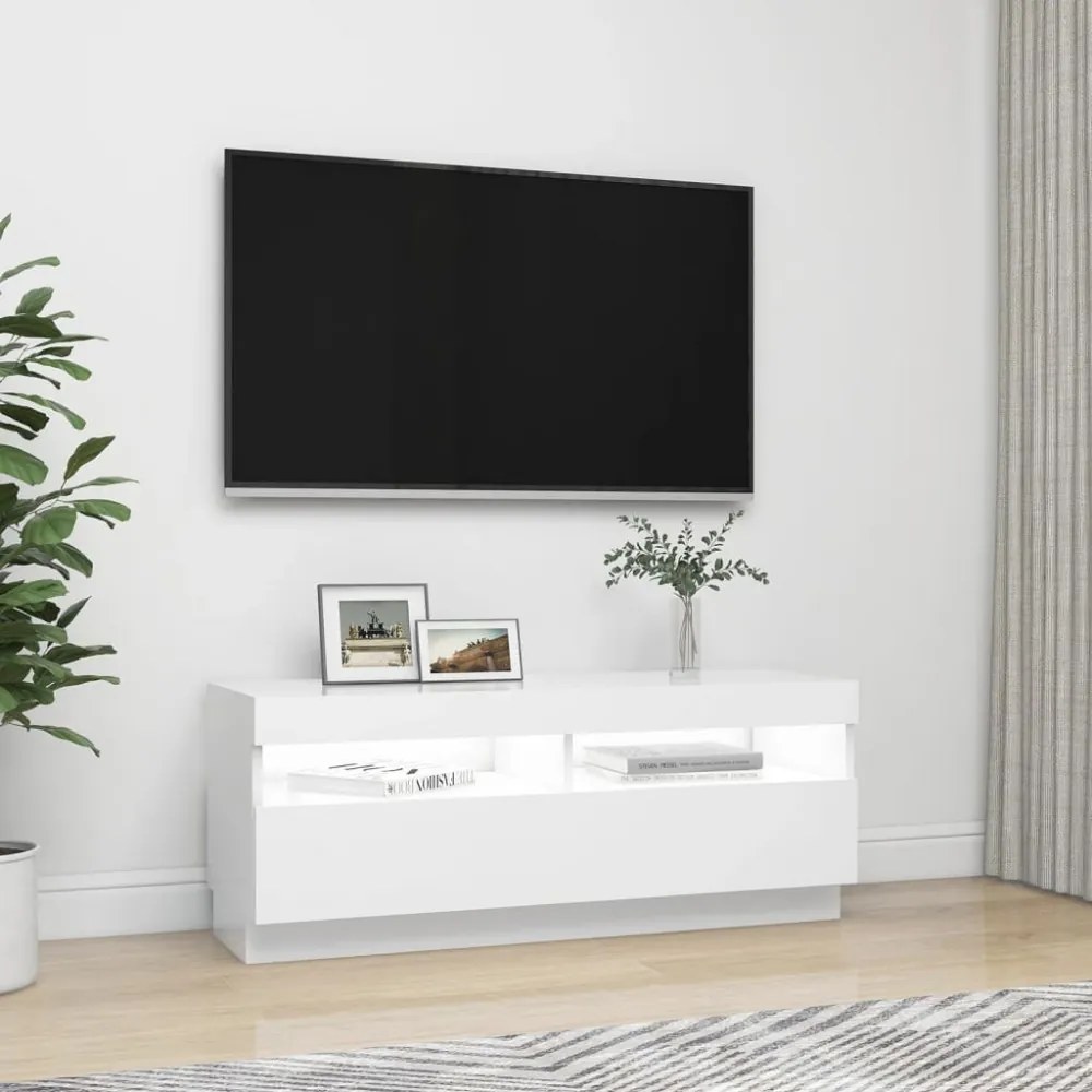 fehér TV-szekrény LED-világítással 100 x 35 x 40 cm