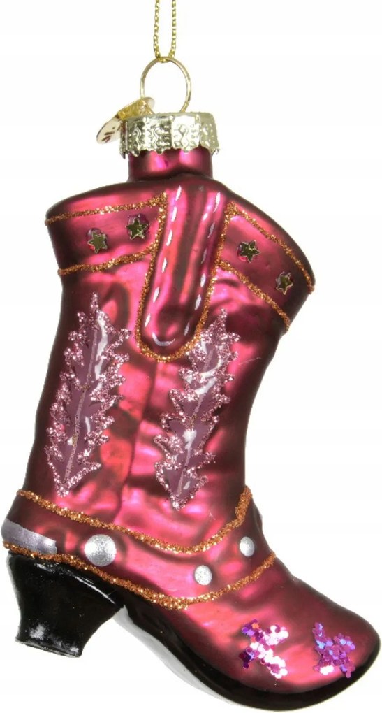 Üveggömb cowboy cipő rózsaszín 10cm