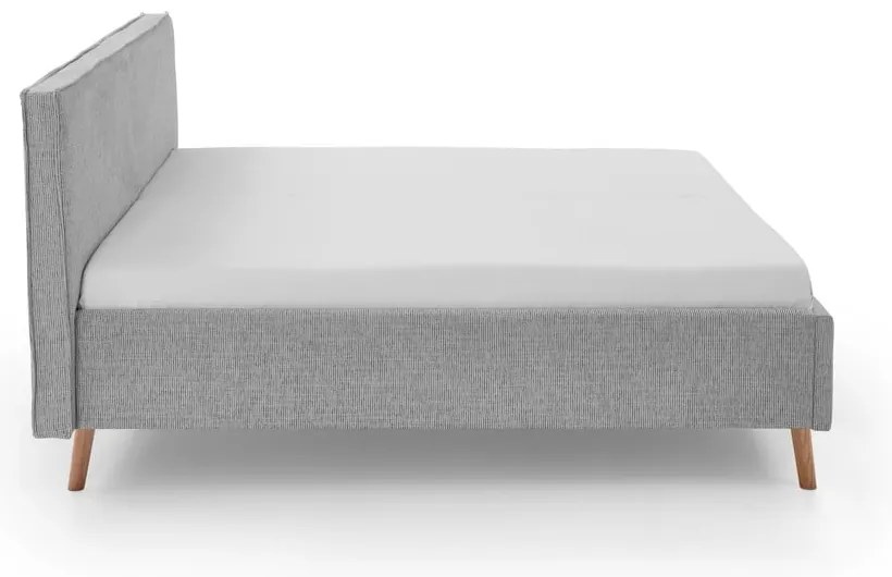 Világosszürke kárpitozott ágyneműtartós franciaágy ágyráccsal 180x200 cm Riva – Meise Möbel