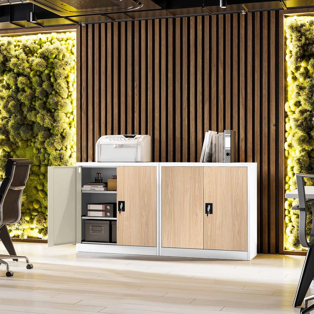 Alacsony fém irattartó szekrény BEATA, 900 x 930 x 400 mm, Eco Design: fehér/ sonoma tölgy