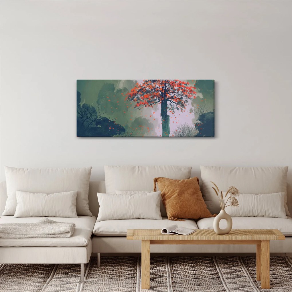 Egy magányos vörös fa képe (120x50 cm)