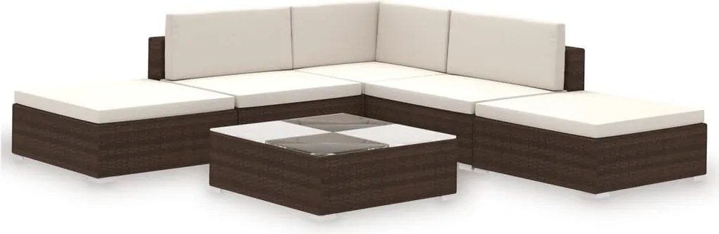 vidaXL 6-részes barna polyrattan kerti bútorszett párnákkal