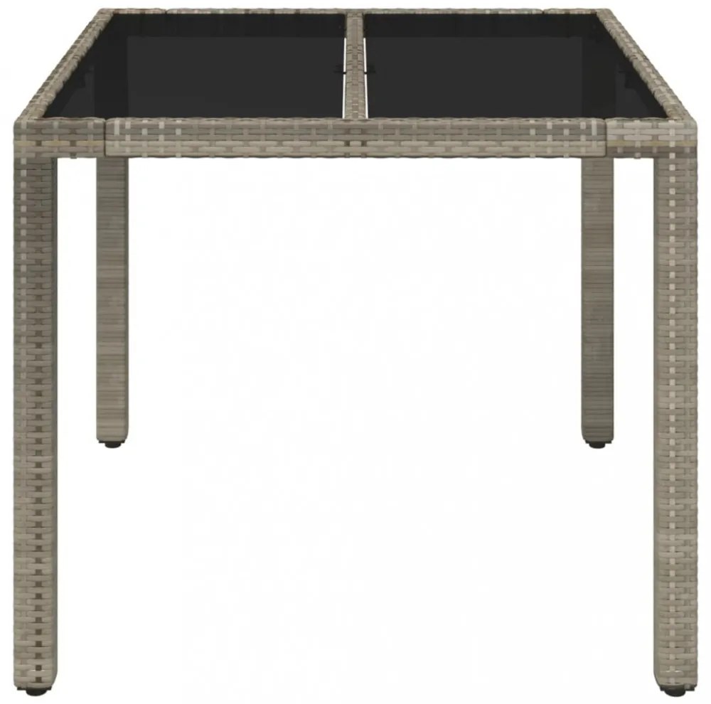szürke polyrattan üveglapos kerti asztal 90 x 90 x 75 cm