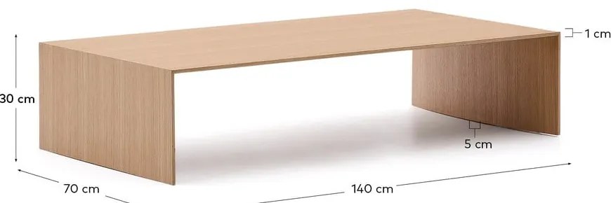 Világos natúr színű dohányzóasztal tölgyfa dekorral 70x140 cm Litto – Kave Home