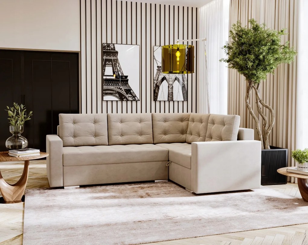 Bézs Összecsukható Sarokülőgarnitúra Alvás Funkcióval Cube L Bonell 2x Tároló