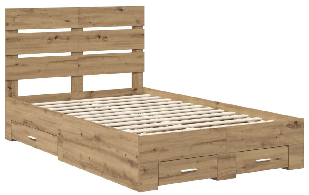 vidaXL Ágykeret fiókkal fejtámlával Artisan tölgy 120 x 200 cm Faanyag