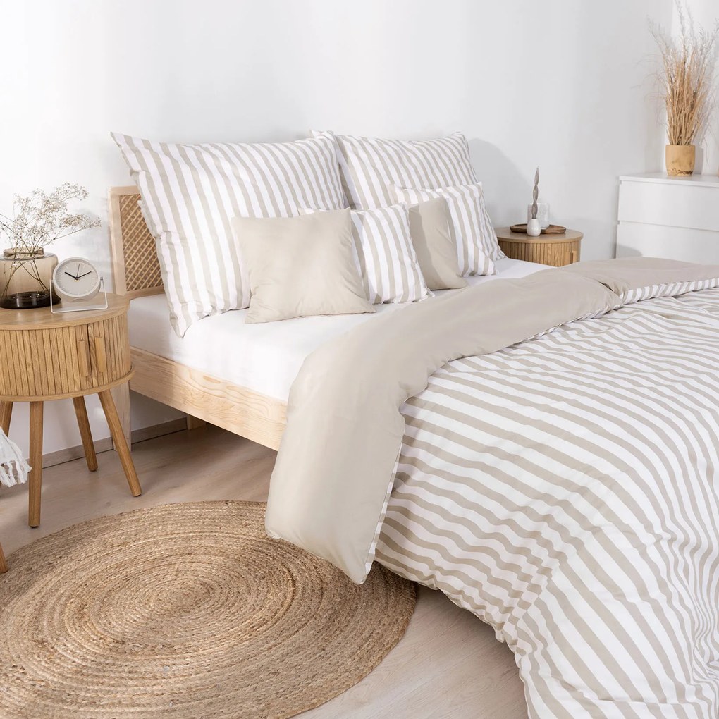 Goldea pamut ágyneműhuzat duo - latte csíkos, latte színű hátoldal 220 x 200 és 2db 70 x 90 cm