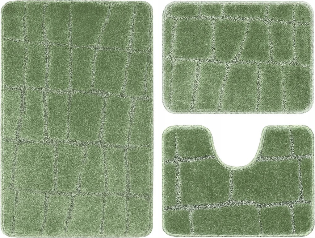 Fürdőszobaszőnyeg Puha Zöld Csúszásgátló Szett 3 db-os