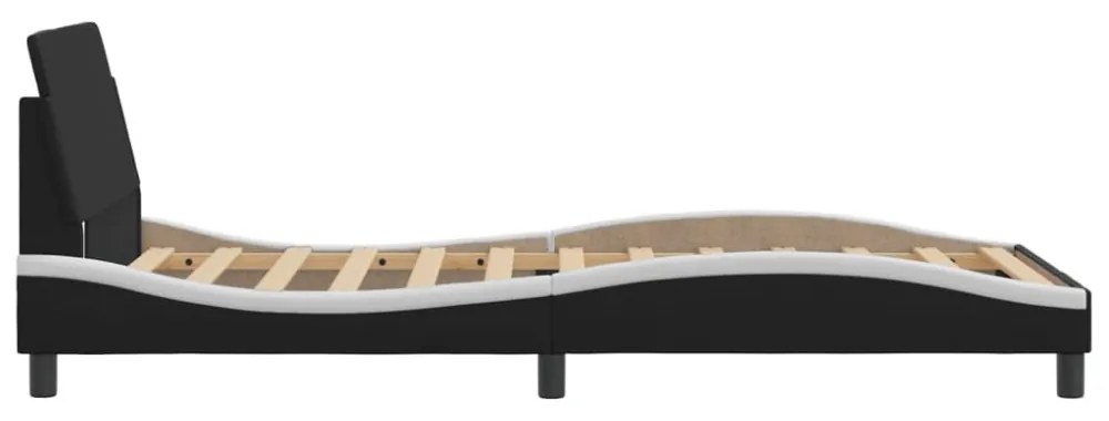 fekete és fehér műbőr ágykeret fejtámlával 100x200 cm