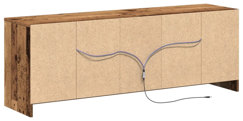 TV Szekrény LED-del - Régi Fa, 139,5x34x50 cm, Mérnöki Fából Készült