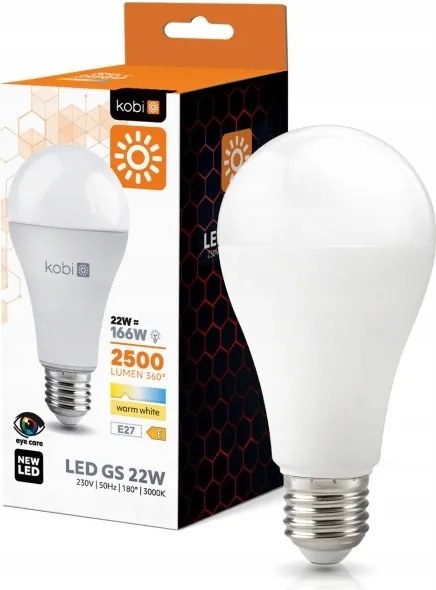 Led izzó bura E27 22W b.meleg 3000K 2500lm tejfehér A65 Kobi