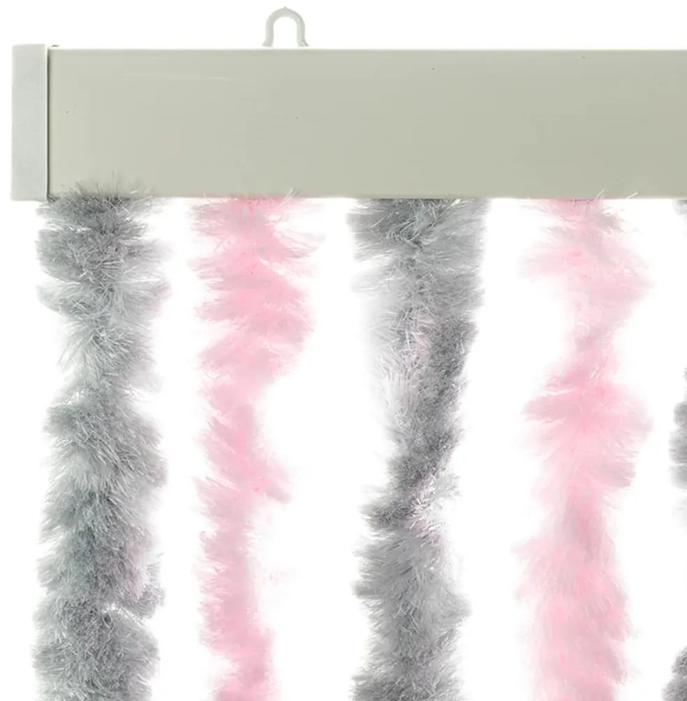 ezüstszürke és rózsaszín zsenília rovarfüggöny 90 x 220 cm