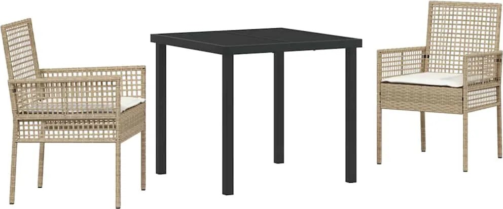 vidaXL Kert étkező szett párnával 3 pcs Bézs polirattan
