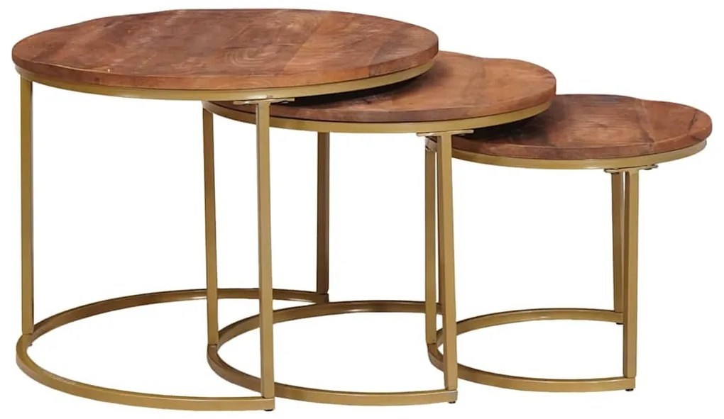 vidaXL Fészkelt Kávézó Asztalok 3 pcs Méz barna Tömör mangófa és acél