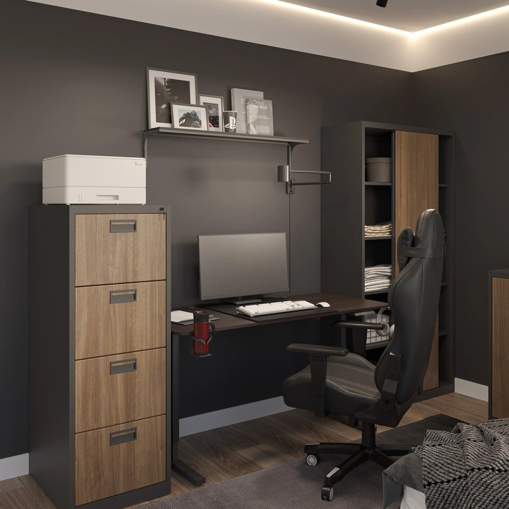 Fém irodai szekrény tolóajtókkal, antracit/dió, 900x1850x400 mm: KUBA Eco Design