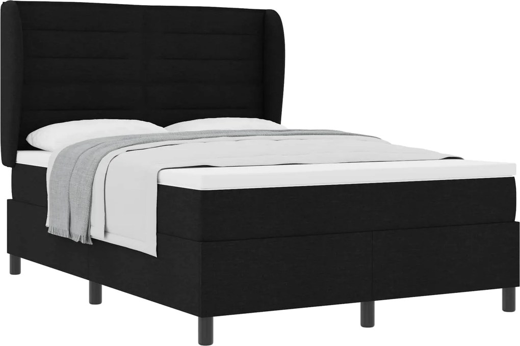vidaXL Boxrugós ágy matracmal fejtámlával Fekete 160 x 200 cm szövet