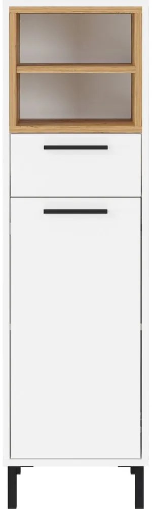 Fehér magas fürdőszoba szekrény tölgyfa dekorral 34x118 cm Loria - Germania
