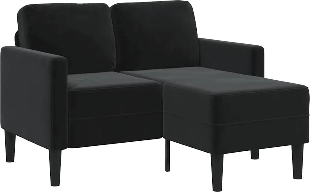 vidaXL kétszemélyes, L-alakú, fekete bársony kanapé heverővel 125 cm
