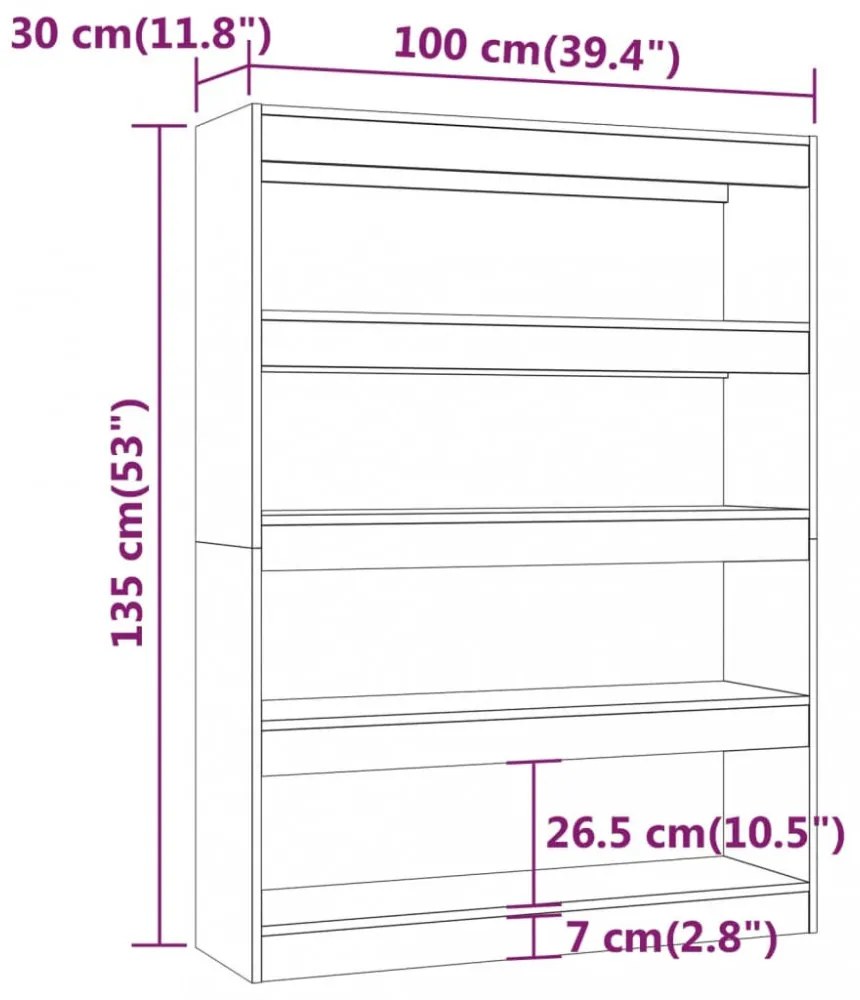 betonszürke könyvszekrény/térelválasztó 100 x 30 x 135 cm