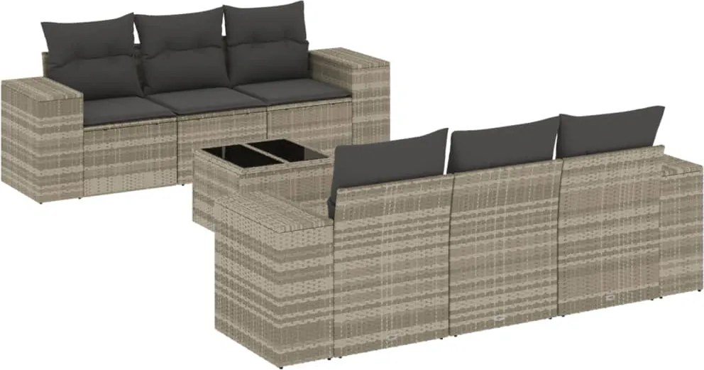 vidaXL 7 részes világosszürke polyrattan kerti ülőgarnitúra párnákkal