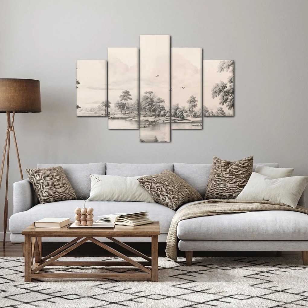 Kép - Vintage tájkép rajz (150x105 cm)